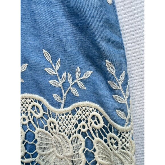 Vintage Womens Floral Crochet Embroidered Shift Dress Size S Blue Lace Boho - Picture 7 of 13